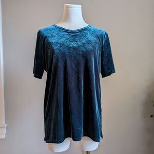 Vintage 90s Lindsey Scott Green Crushed Velvet Top Floral Size Medium
